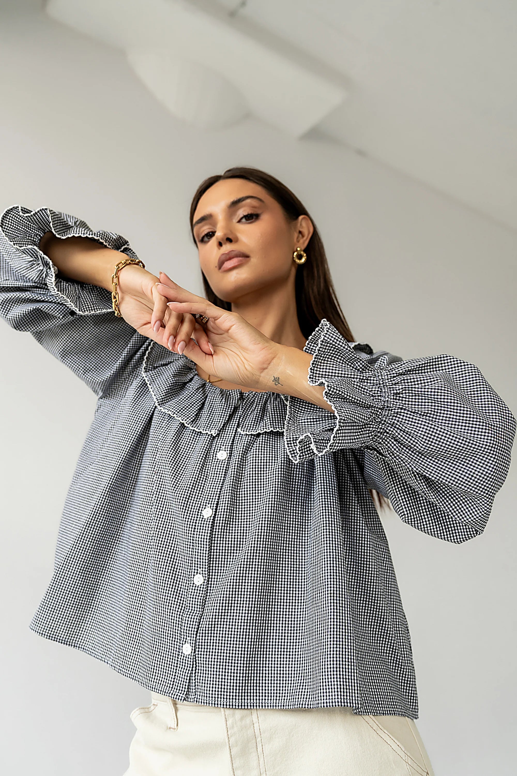 Ayla Gingham Blouse in Black