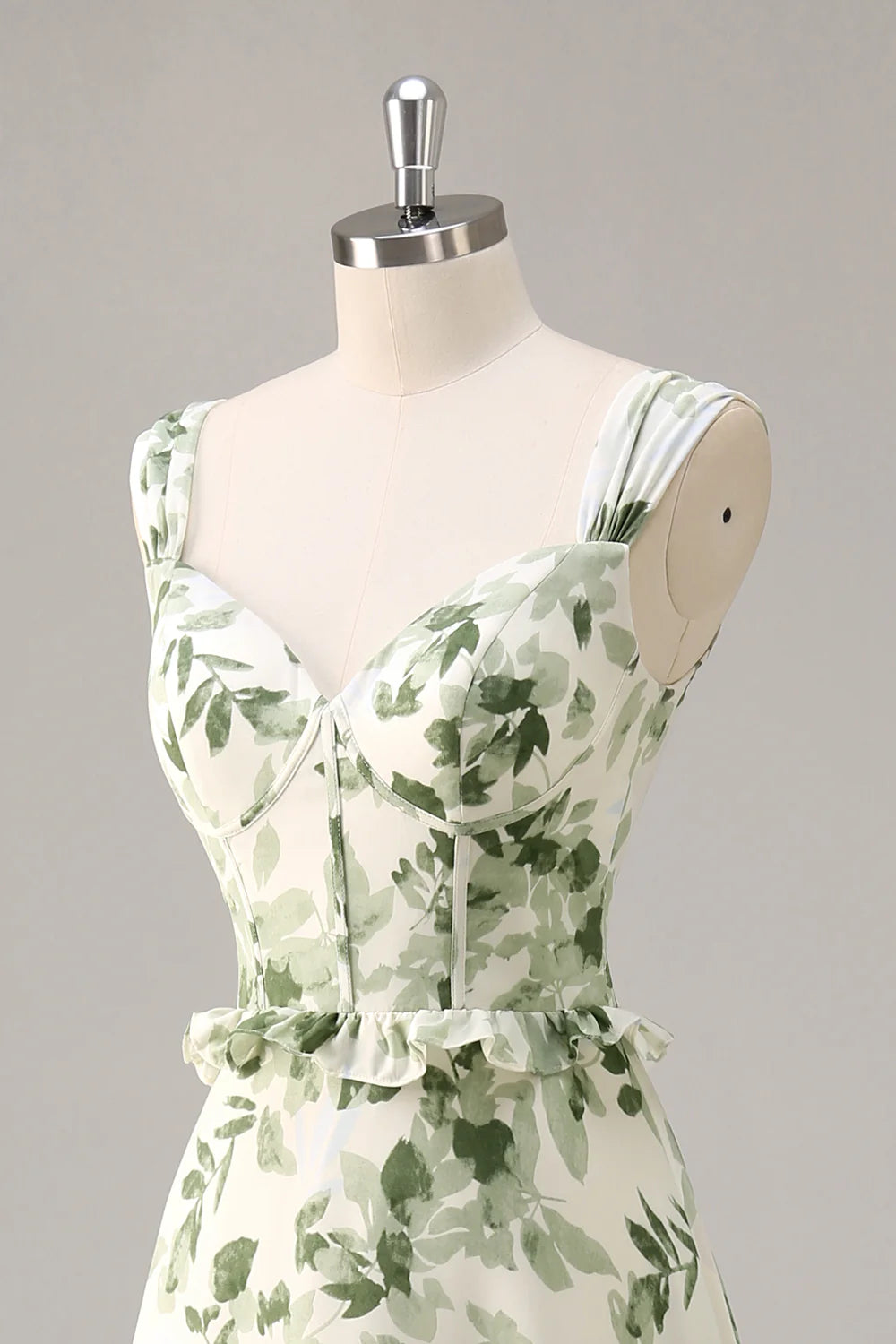 Green Flower A Line Corset Tiered Maxi Dress with Lace Up Back