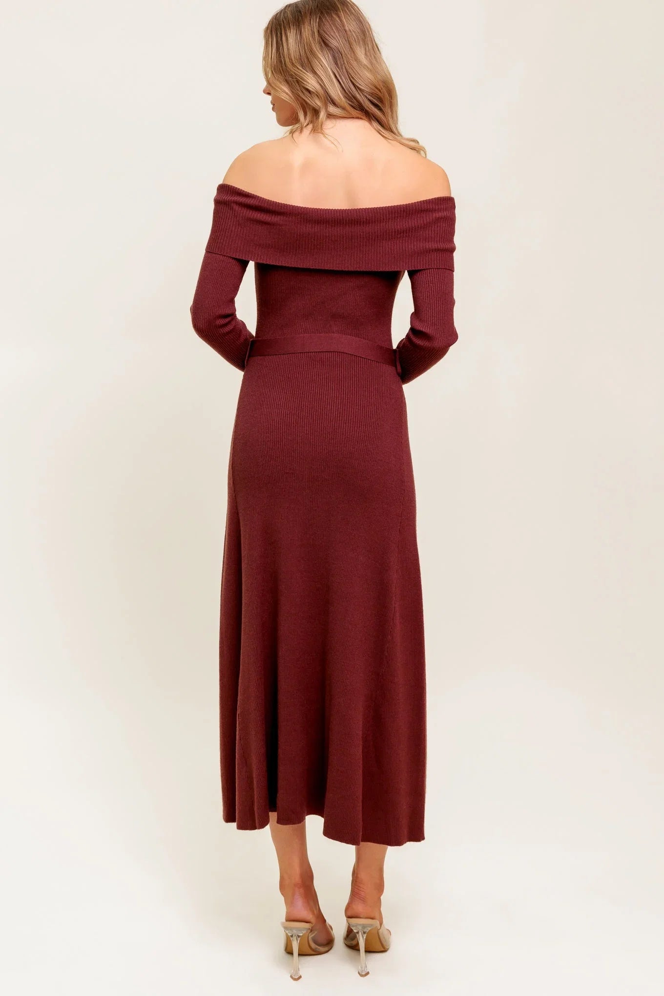 RUSTIC RETREAT OFF THE SHOULDER SWEATER DRESS