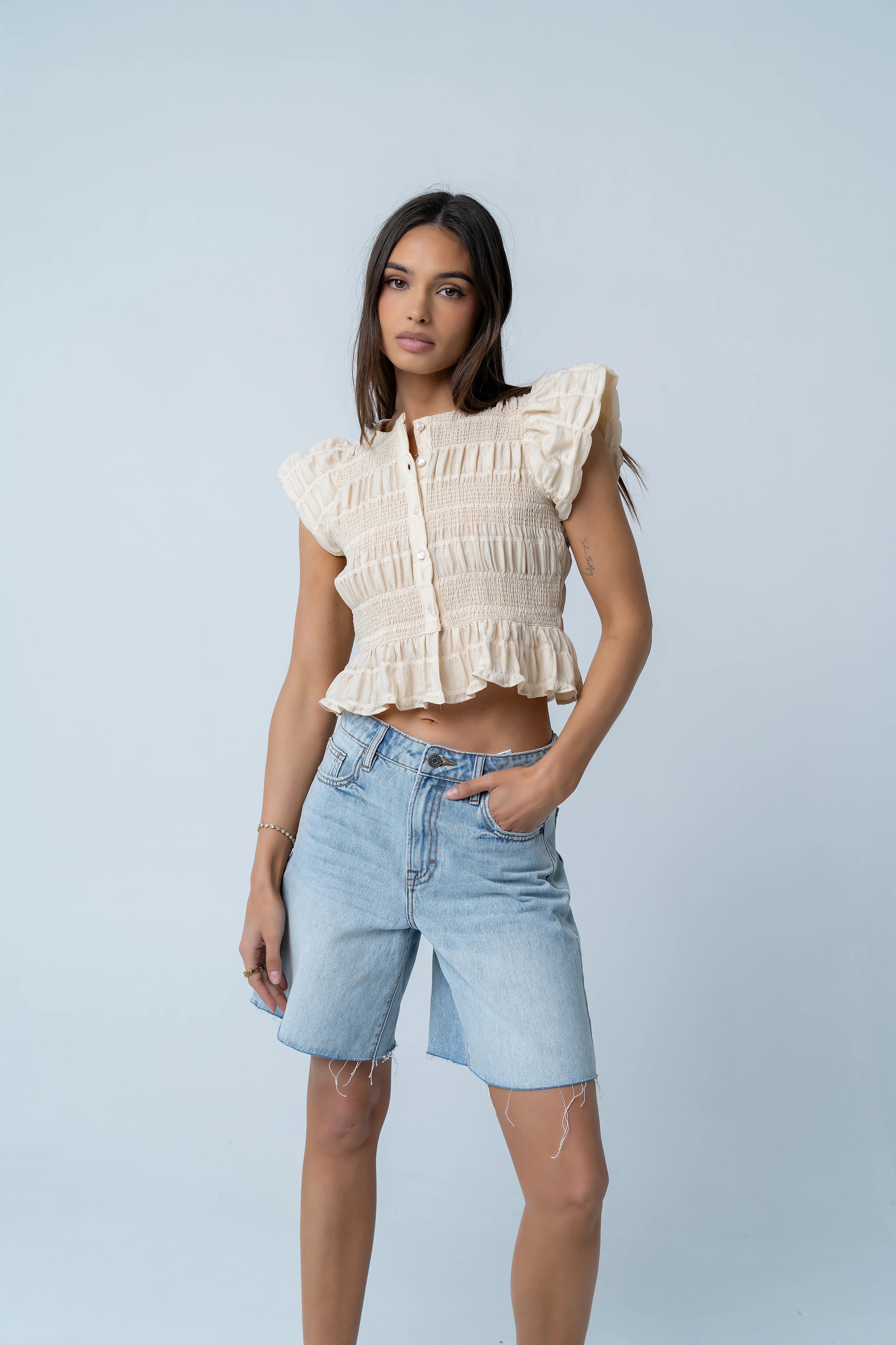 Holly Smocked Blouse in Cream