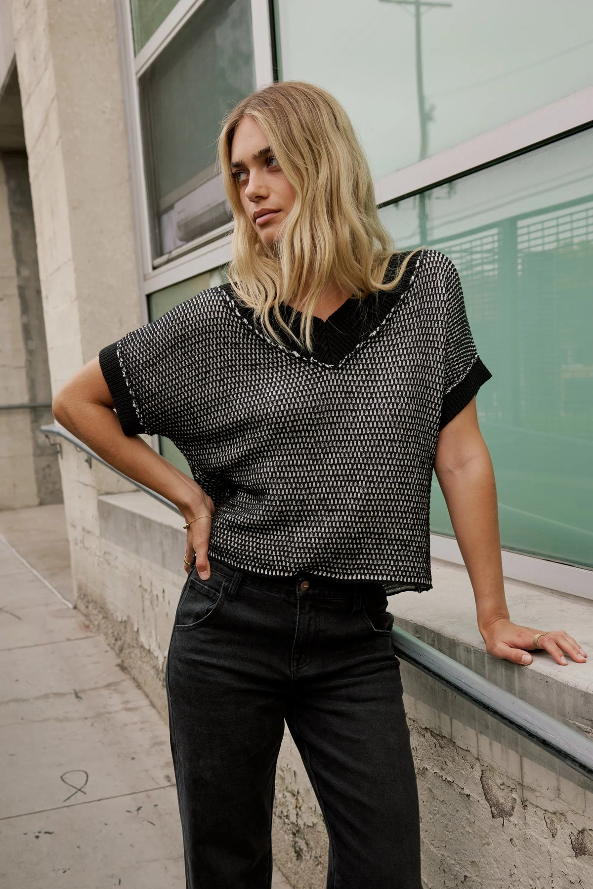 Saige Contrast Sweater in Black FINAL SALE