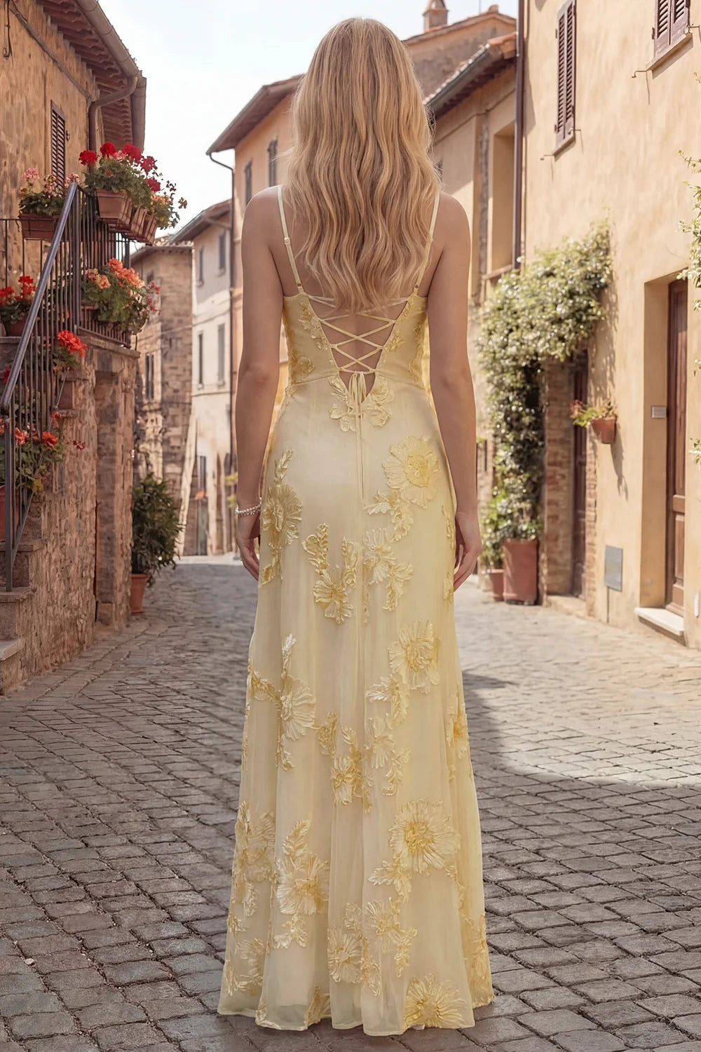 Lilac Appliqued Spaghetti Straps Long Prom Dress