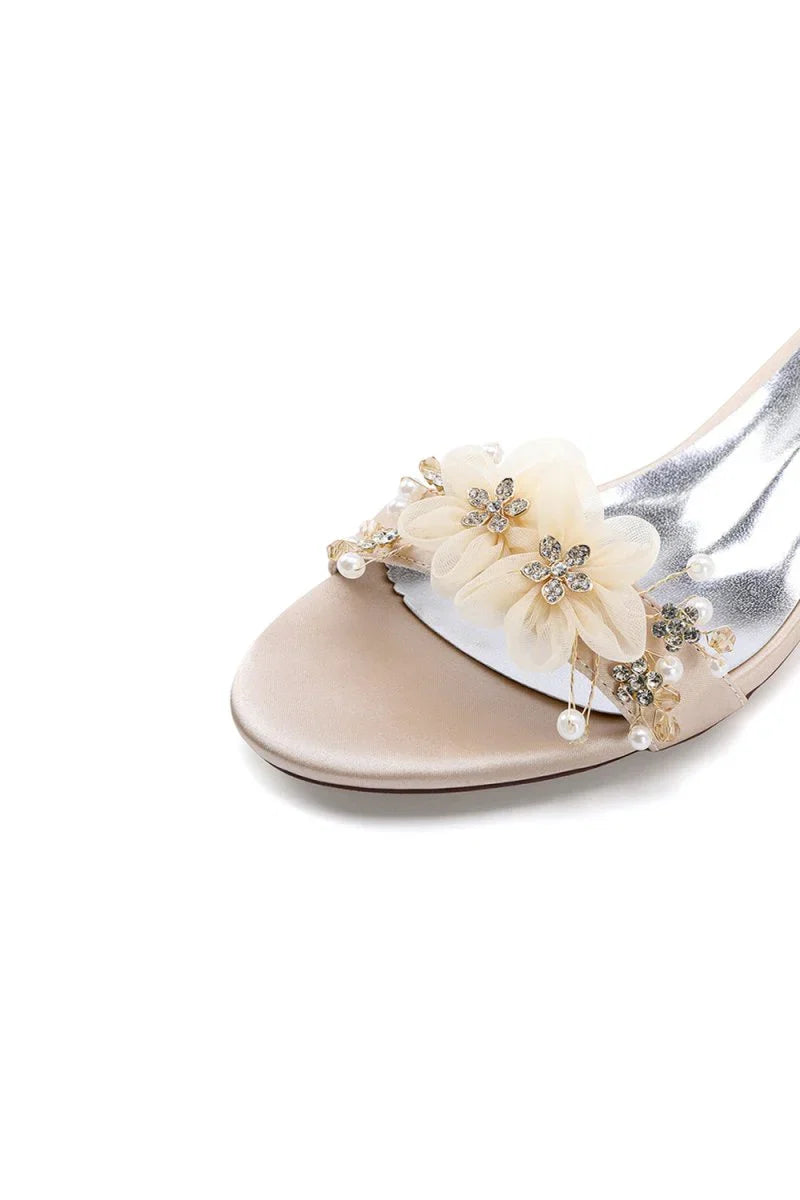 Open Toe Hollow Out Chunky Heels with Flowers