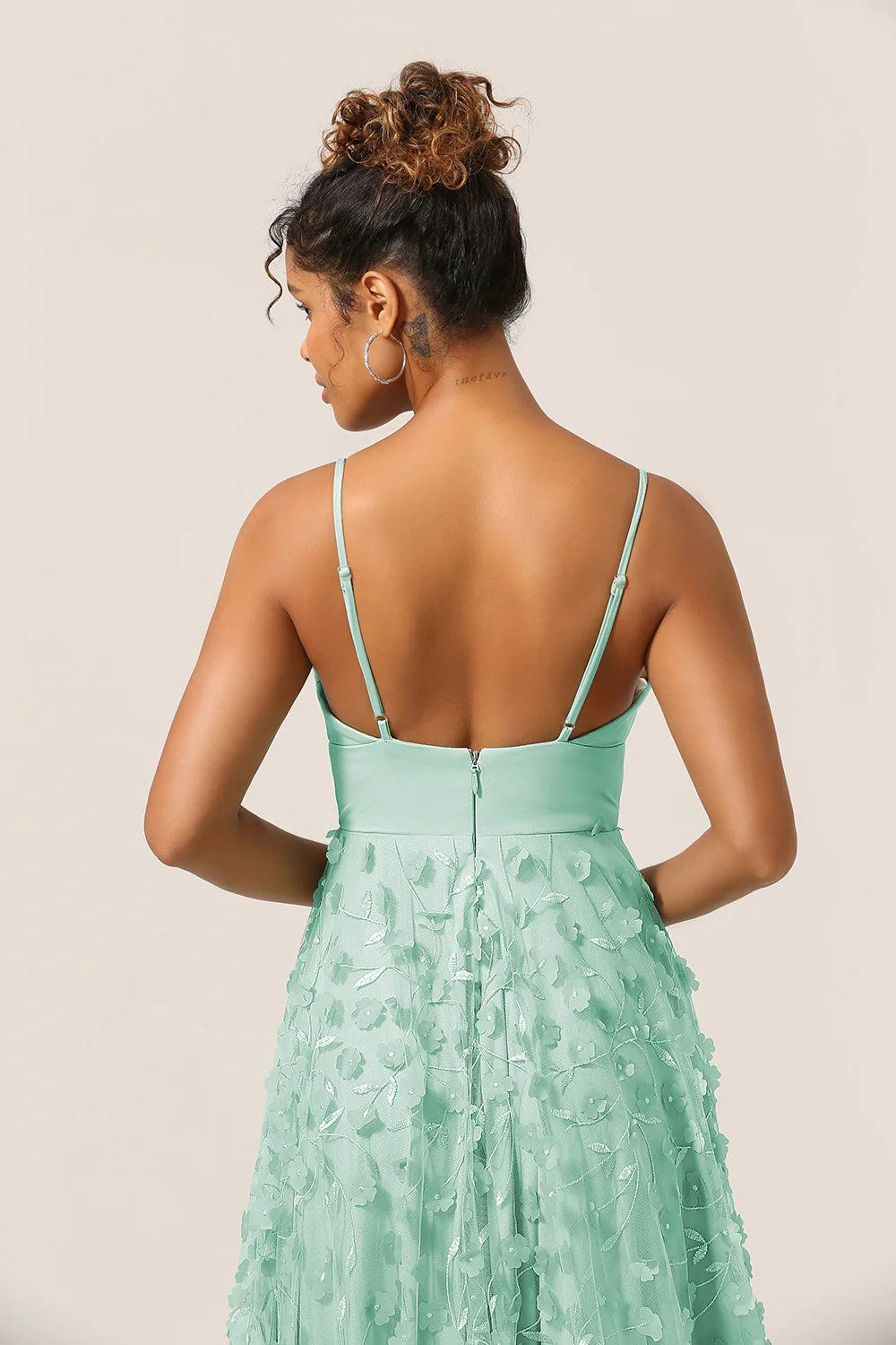 Dark Green A Line Spaghetti Straps Satin Long Bridesmaid Dress