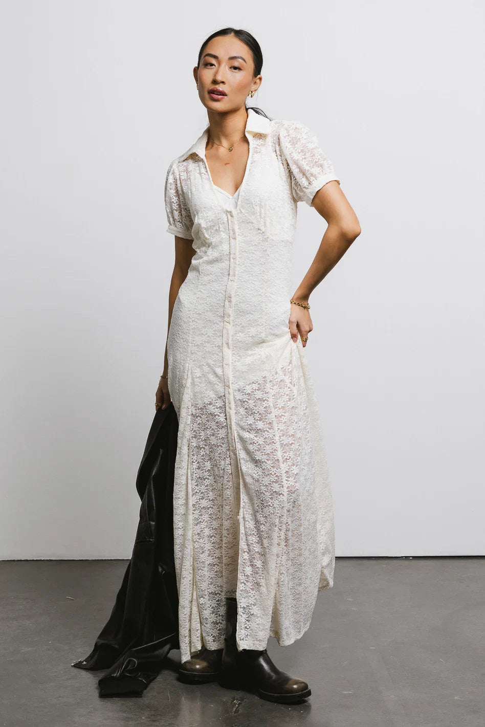 Lace Button Up Dress in Cream FINAL SALE