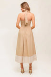HYDRANGEA HAZE HALTER MIDI DRESS TAUPE
