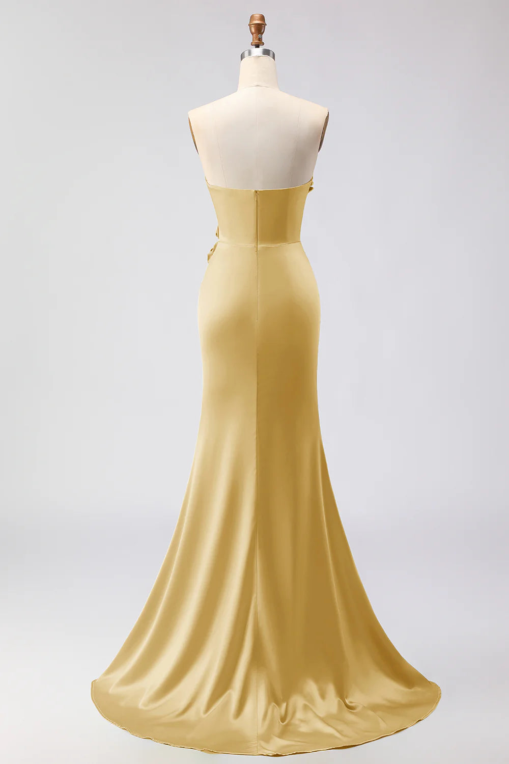 Green Strapless Mermaid 3D Flower Satin Long Prom Dress with Slit