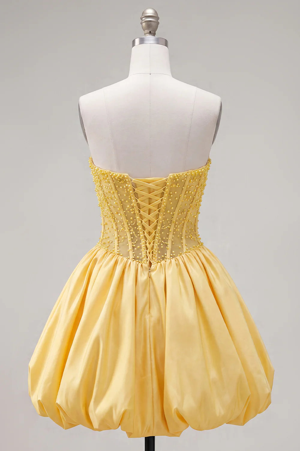 Strapless A Line Corset Yellow Homecoming Dress with Pearls
