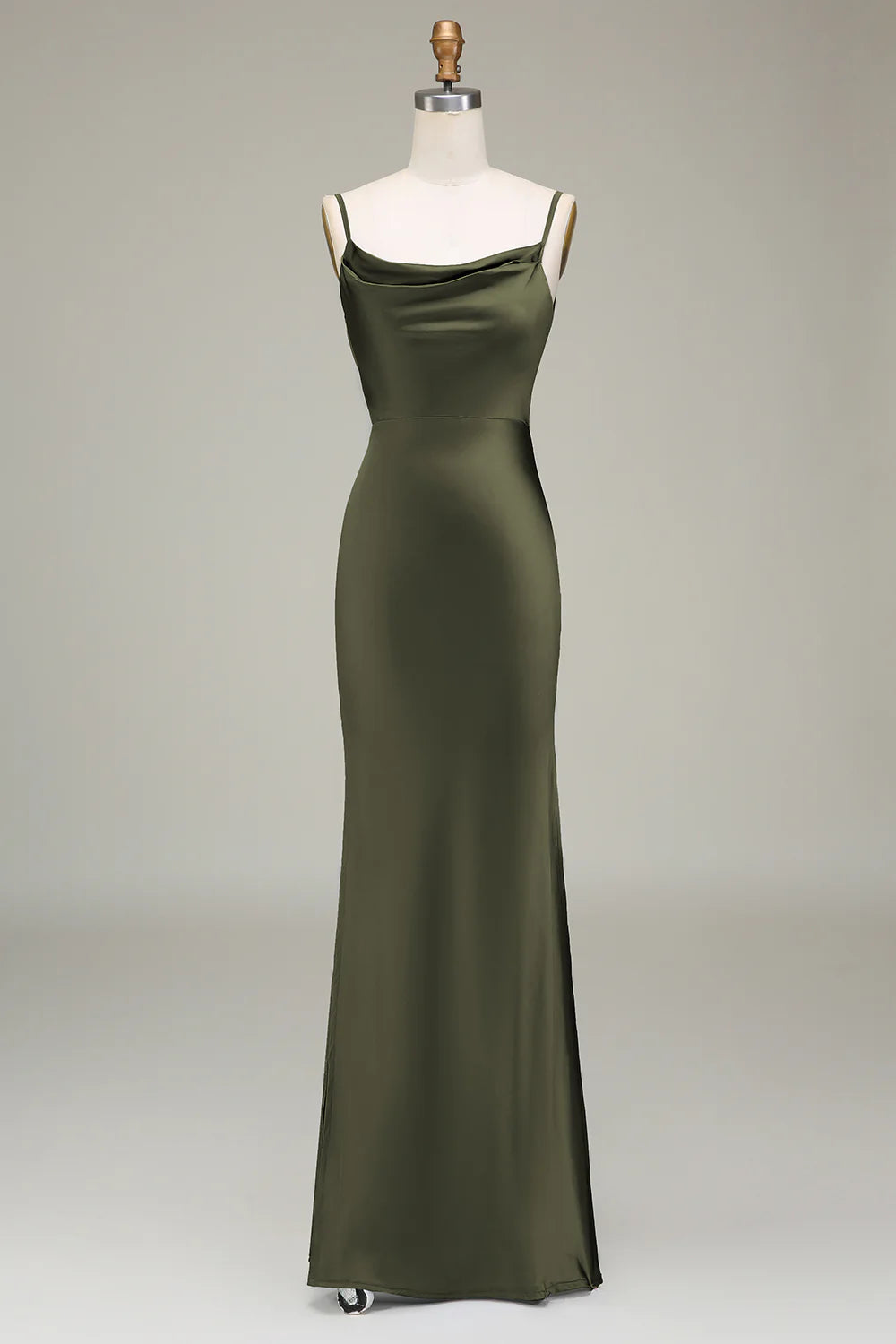Dusty Blue Sheath Spaghetti Straps Long Satin Bridesmaid Dress