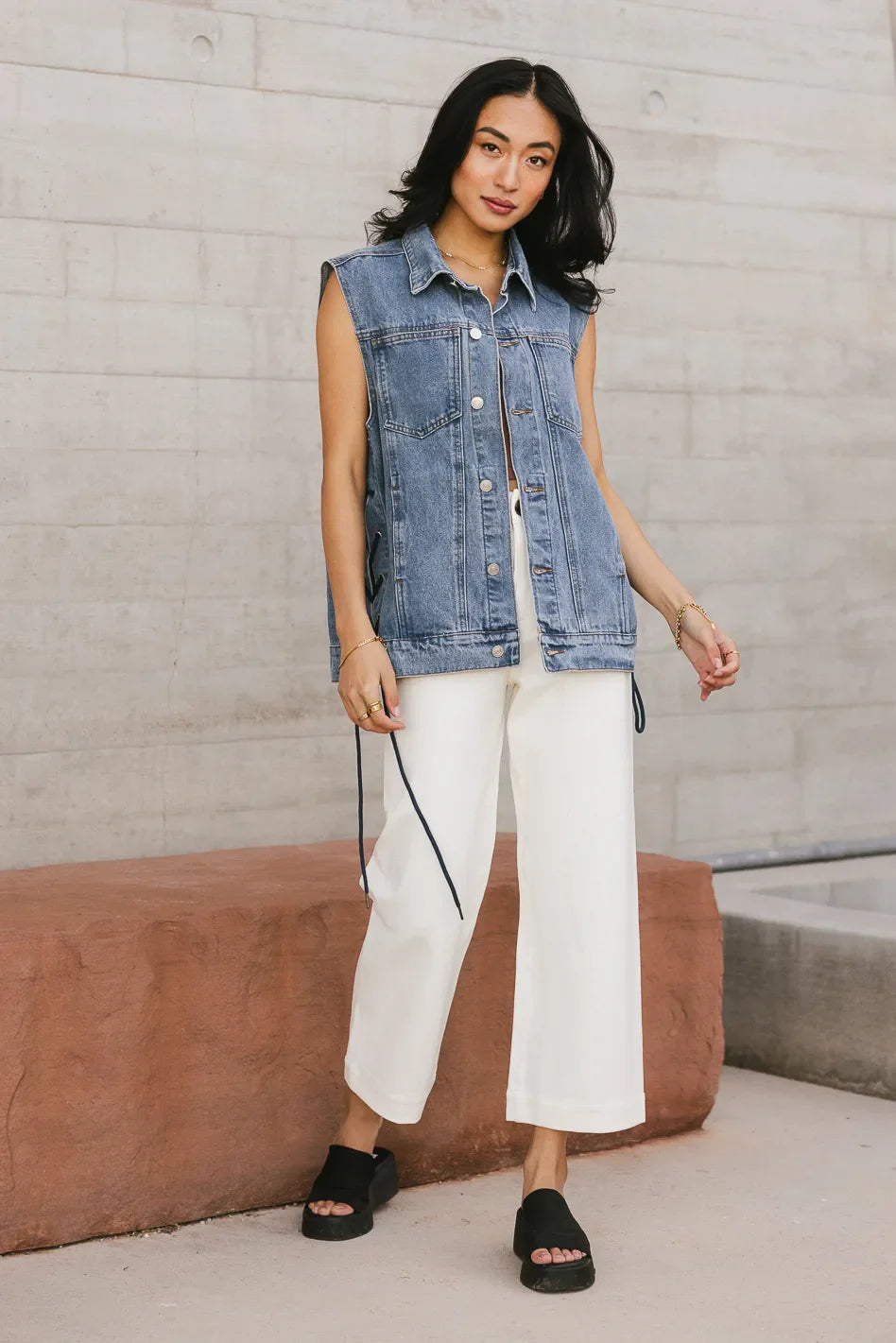 Stephie Lace Up Denim Vest FINAL SALE