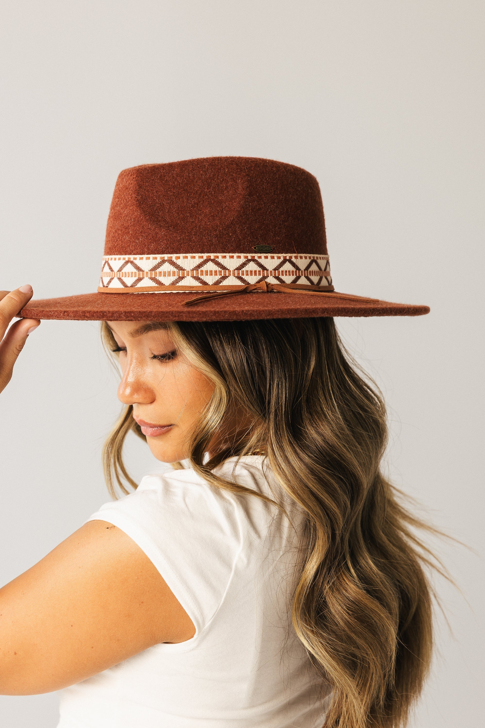 Geometric Felt Hat in Rust