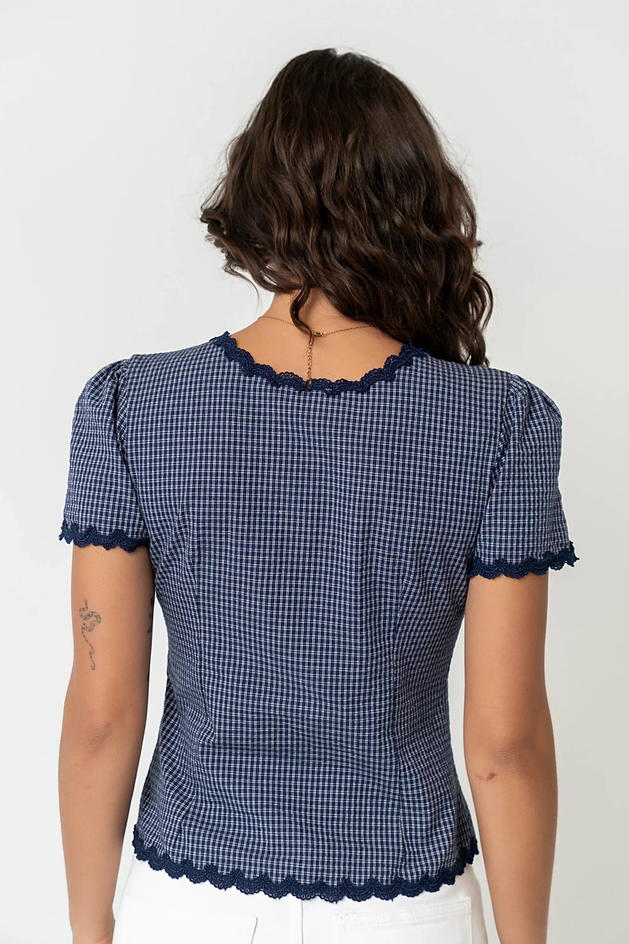 Serra Lace Trim Blouse in Navy