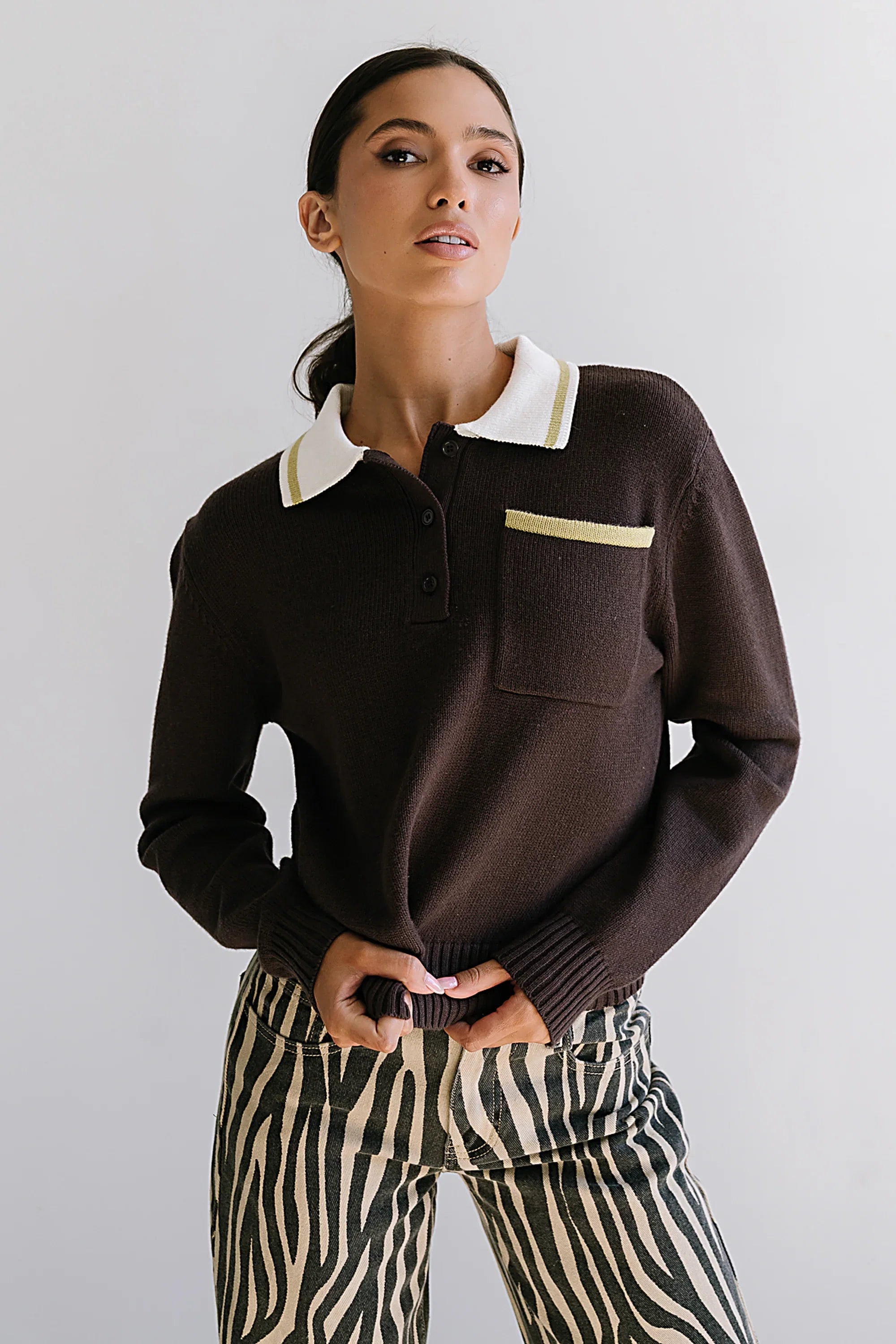 Justine Collared Sweater in Brown