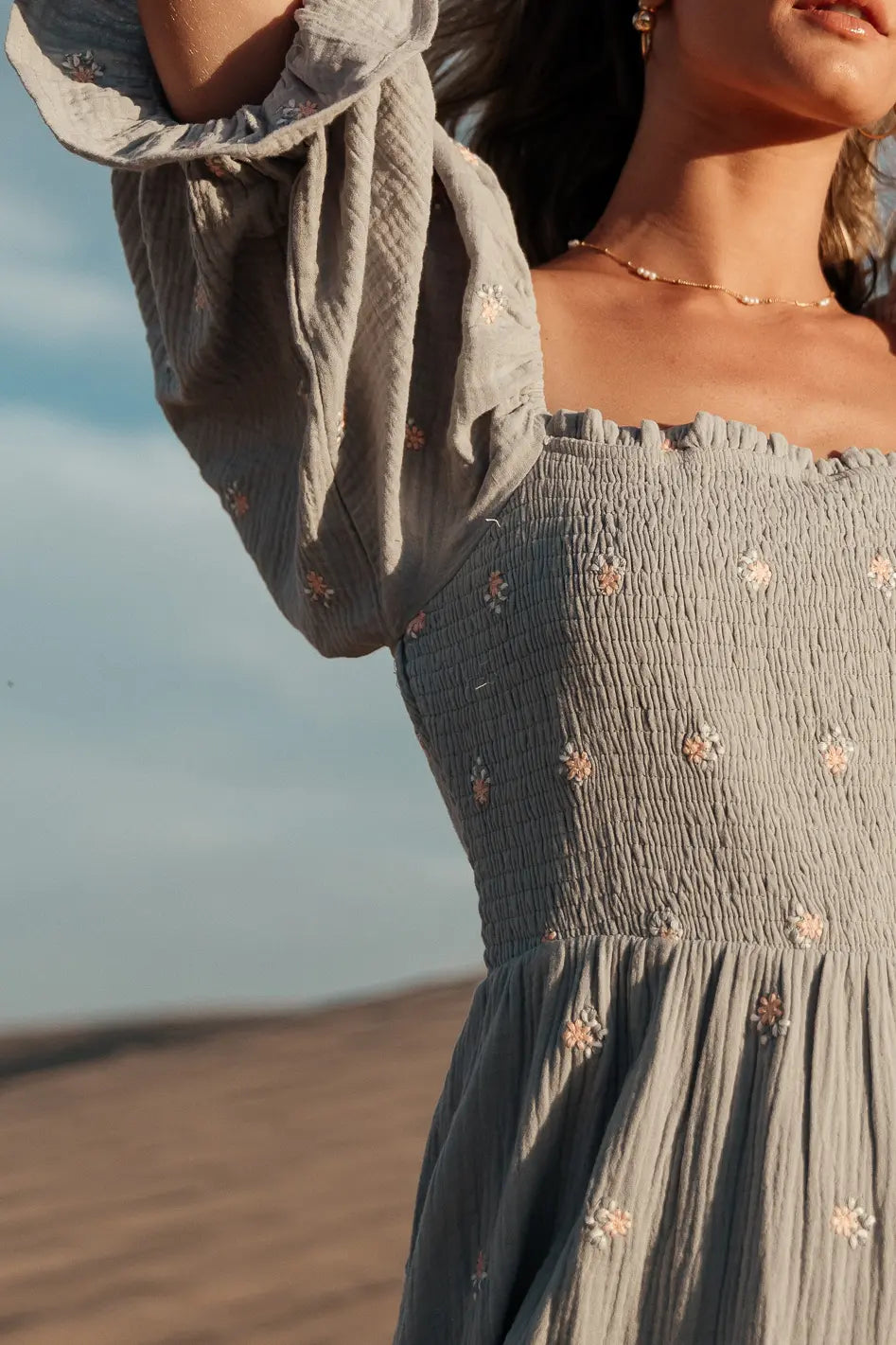 Ditsy Floral Embroidered Dress in Blue FINAL SALE