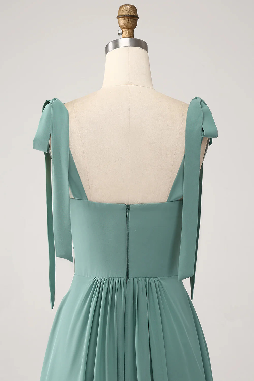 Eucalyptus A Line Spaghetti Straps Pleated Floor Length Bridesmaid Dress