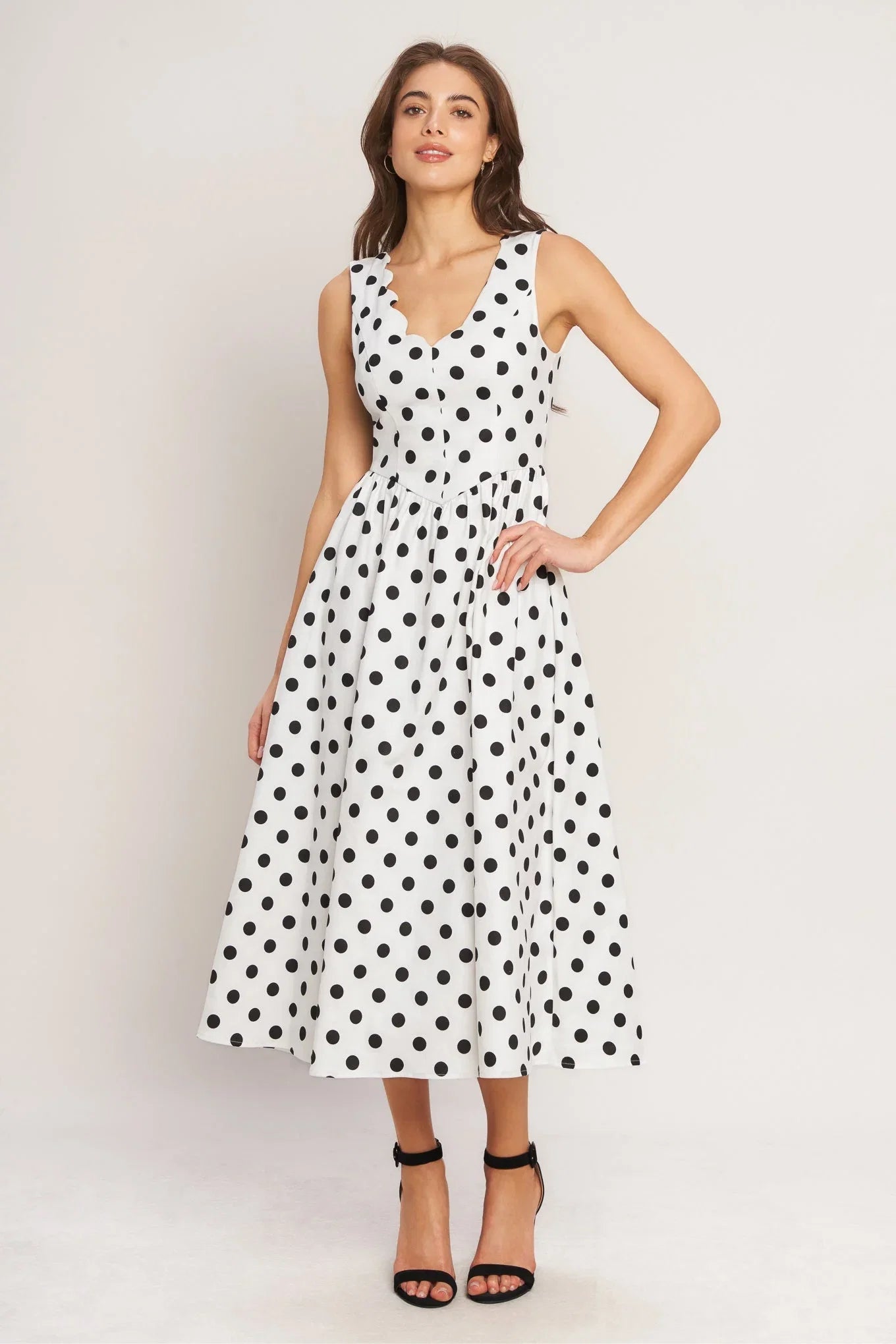 VINTAGE WHISPER POLKA DOT MIDI DRESS