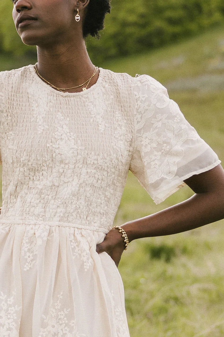 Alora Embroidered Dress in Champagne FINAL SALE