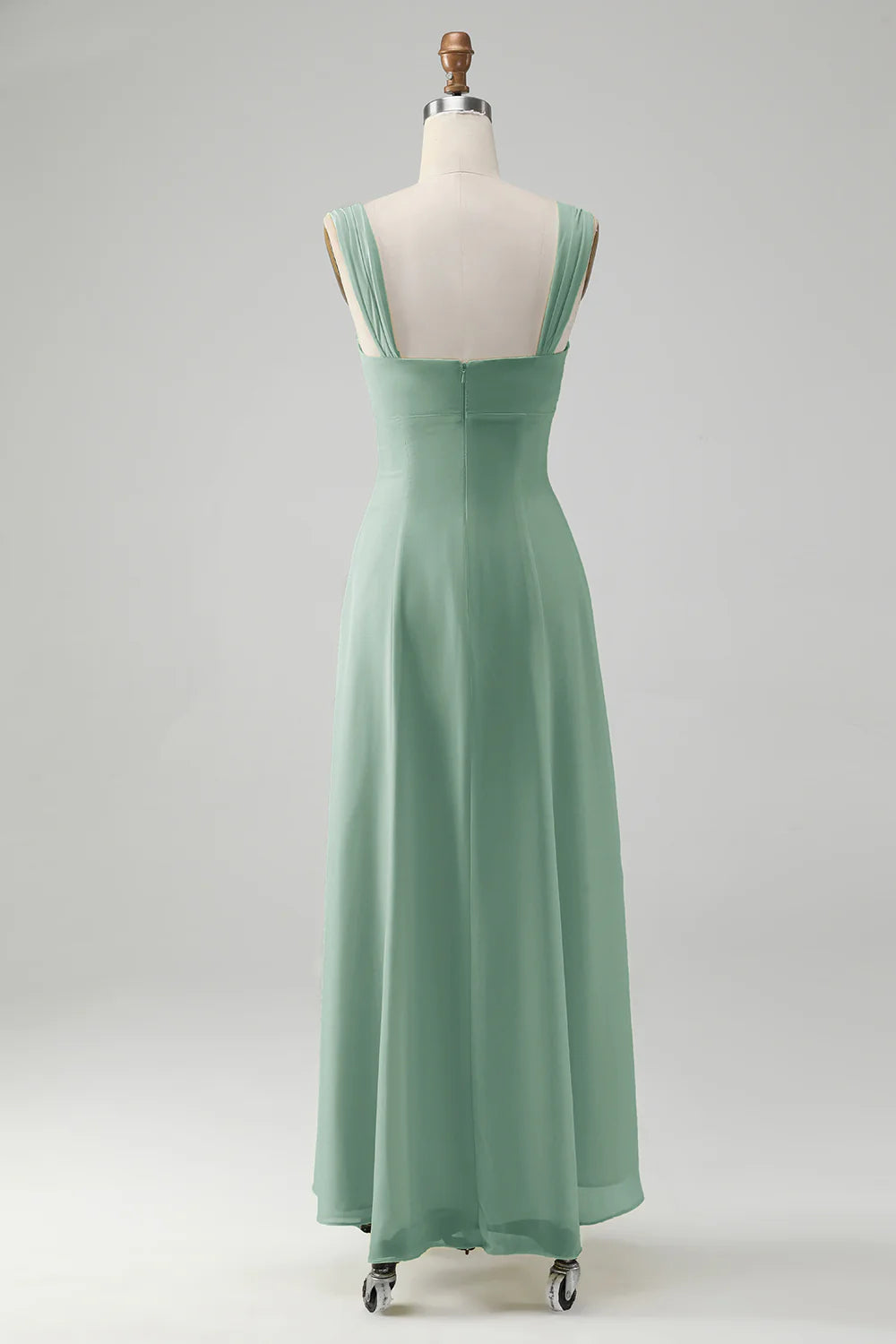 Lemon Yellow A Line Square Neck Keyhole Long Bridesmaid Dress