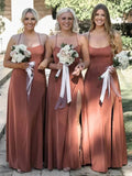 Simple Criss Cross Straps Back Dusty Rose Bridesmaid Dress