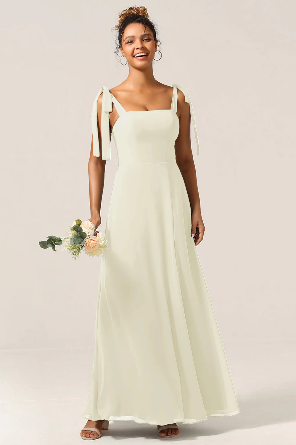 A Line Spaghetti Straps Floor Length Chiffon Bridesmaid Dress with Slit