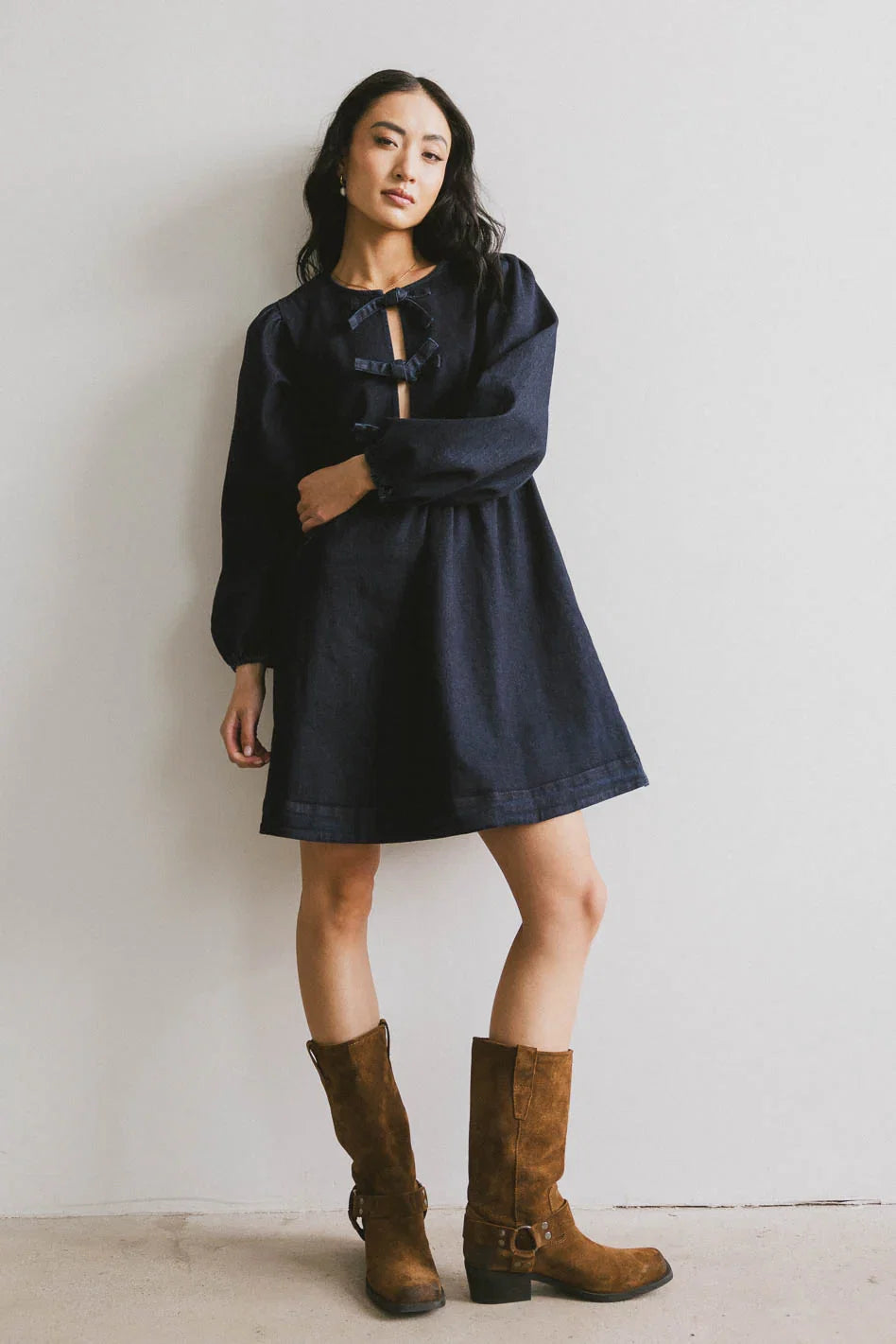 Tyler Peplum Mini Dress in Dark Wash FINAL SALE