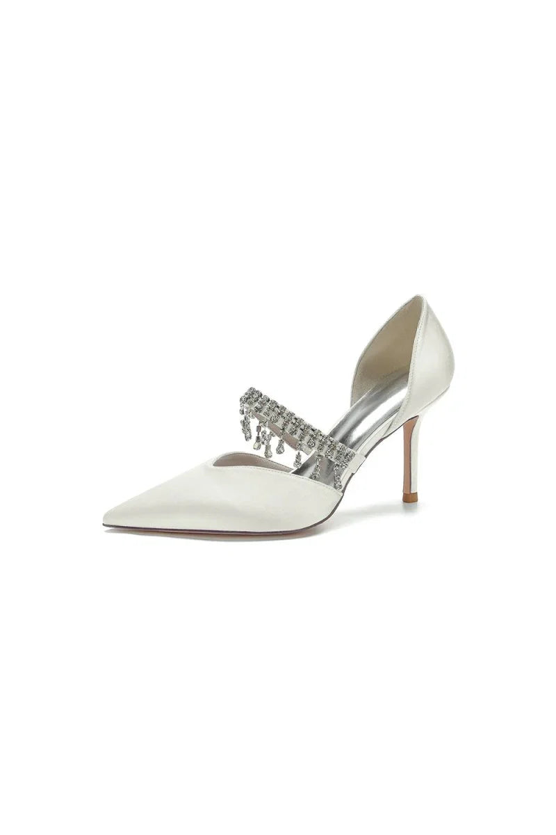 Cocktail Pointed Toe Crystal Tassel Buckle Strap Heels