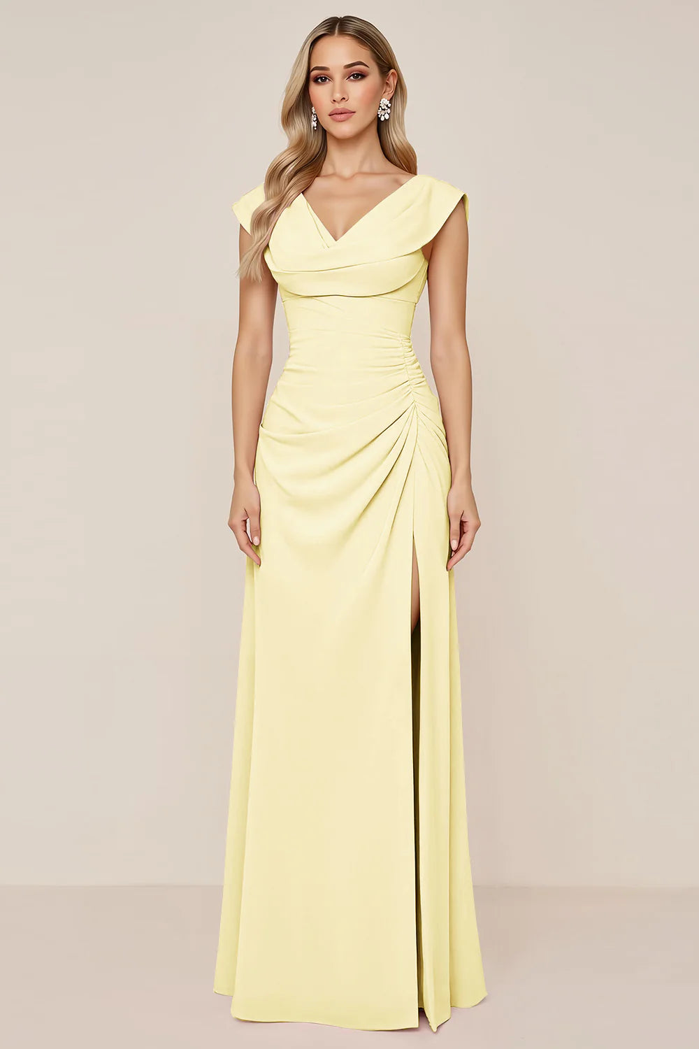 Burgundy A Line Cowl Neck Long Bridesmaid Dress with Slit