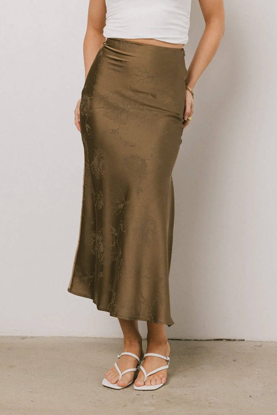 Ellie Floral Maxi Skirt in Olive FINAL SALE