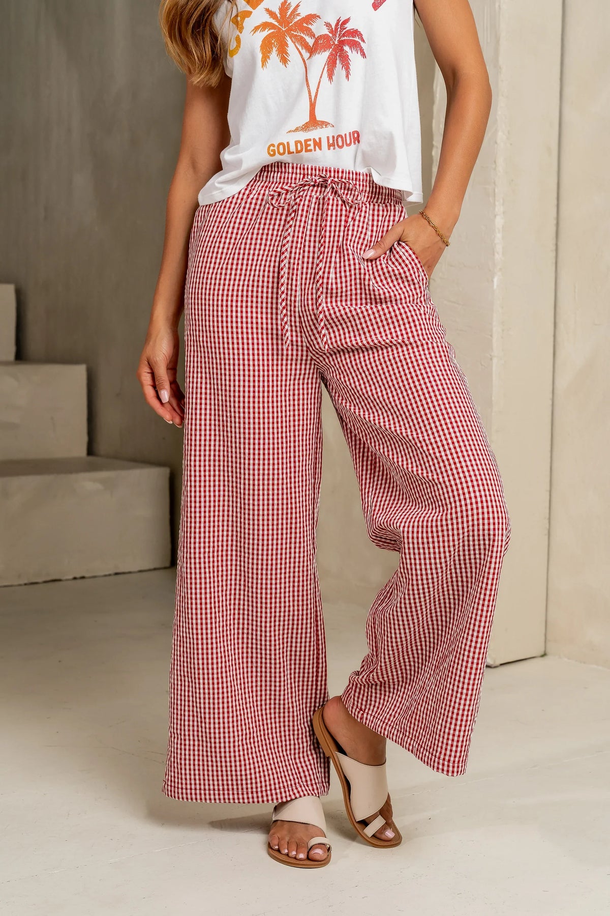 Ada Gingham Wide Leg Pants in Red FINAL SALE