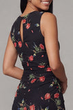 Floral Black Keyhole Sheath Midi Wedding Guest Dress