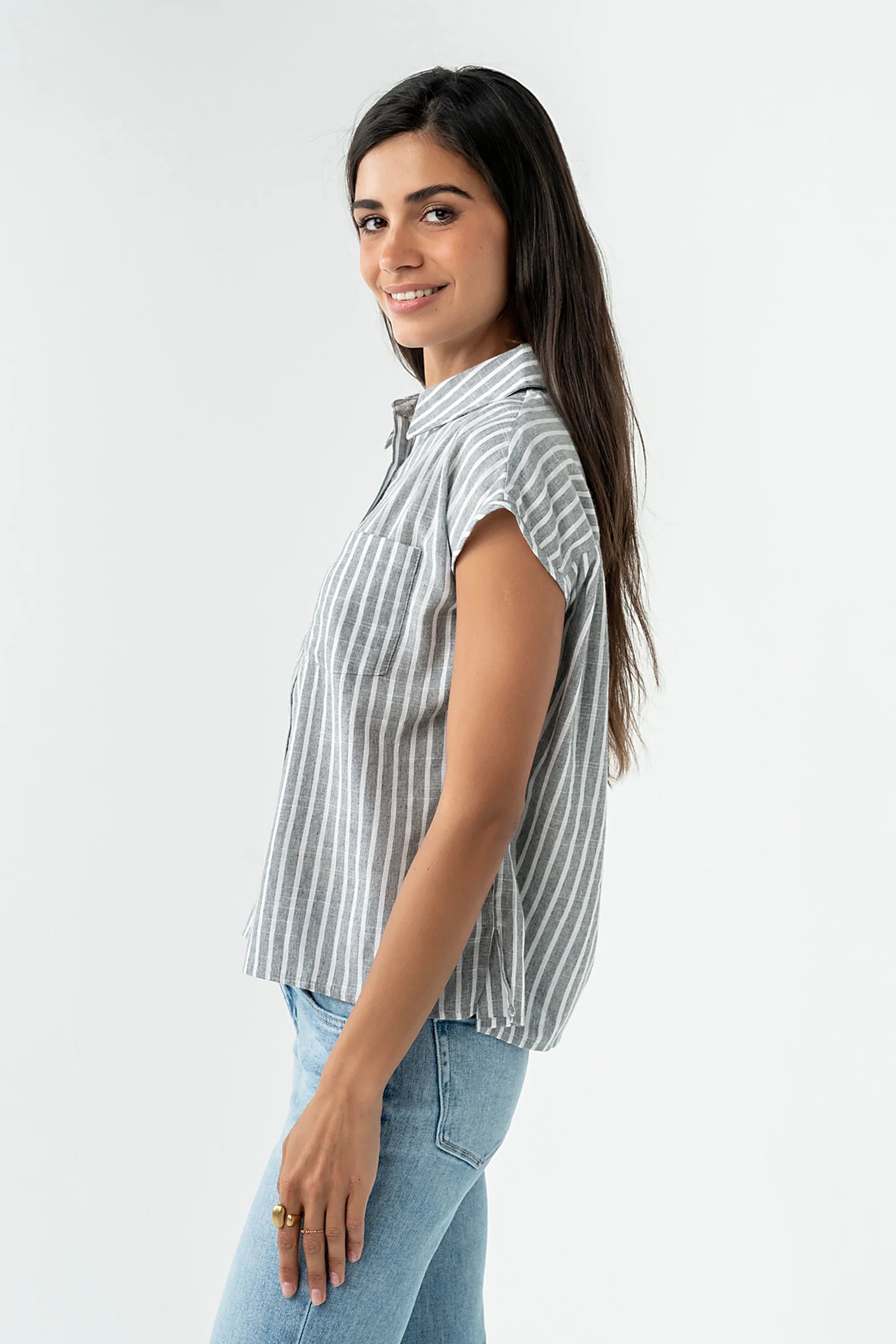 Janel Collared Striped Top