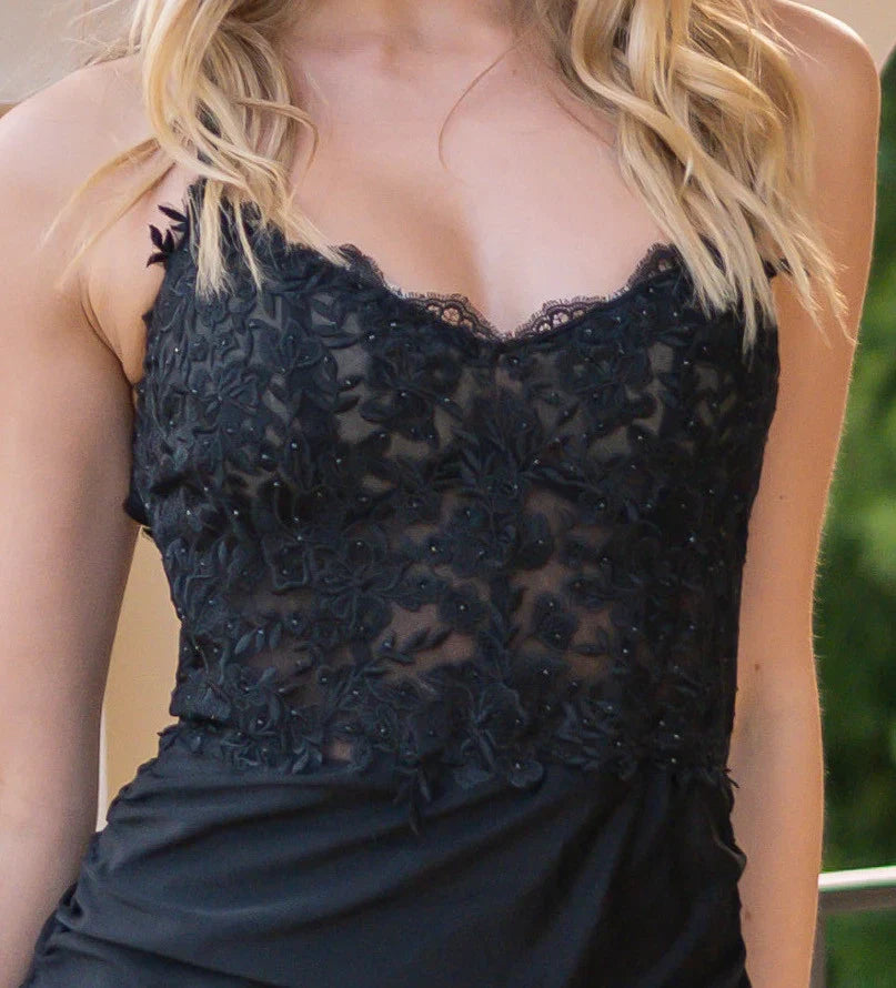 Rylie Gown Black Stretch Fitted Dress With Lace Bodice