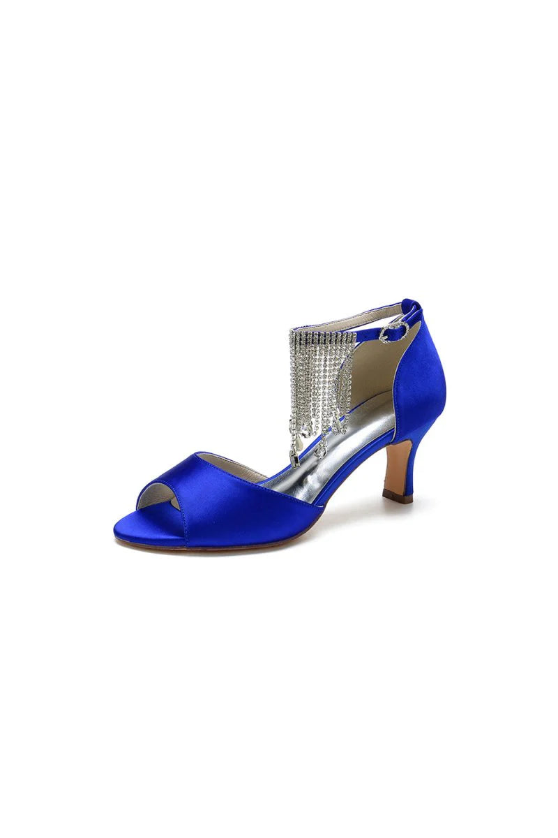 Cocktail Open Toe Tassel Strap Chunky Heels