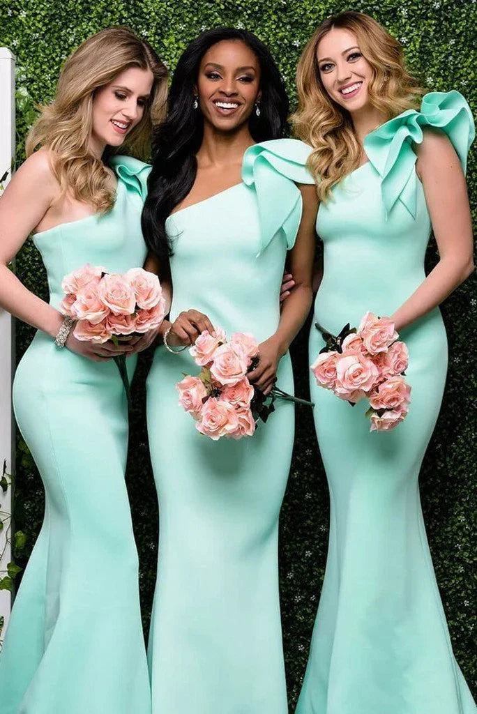 Sexy Mermaid One Shoulder Long Bridesmaid Dress