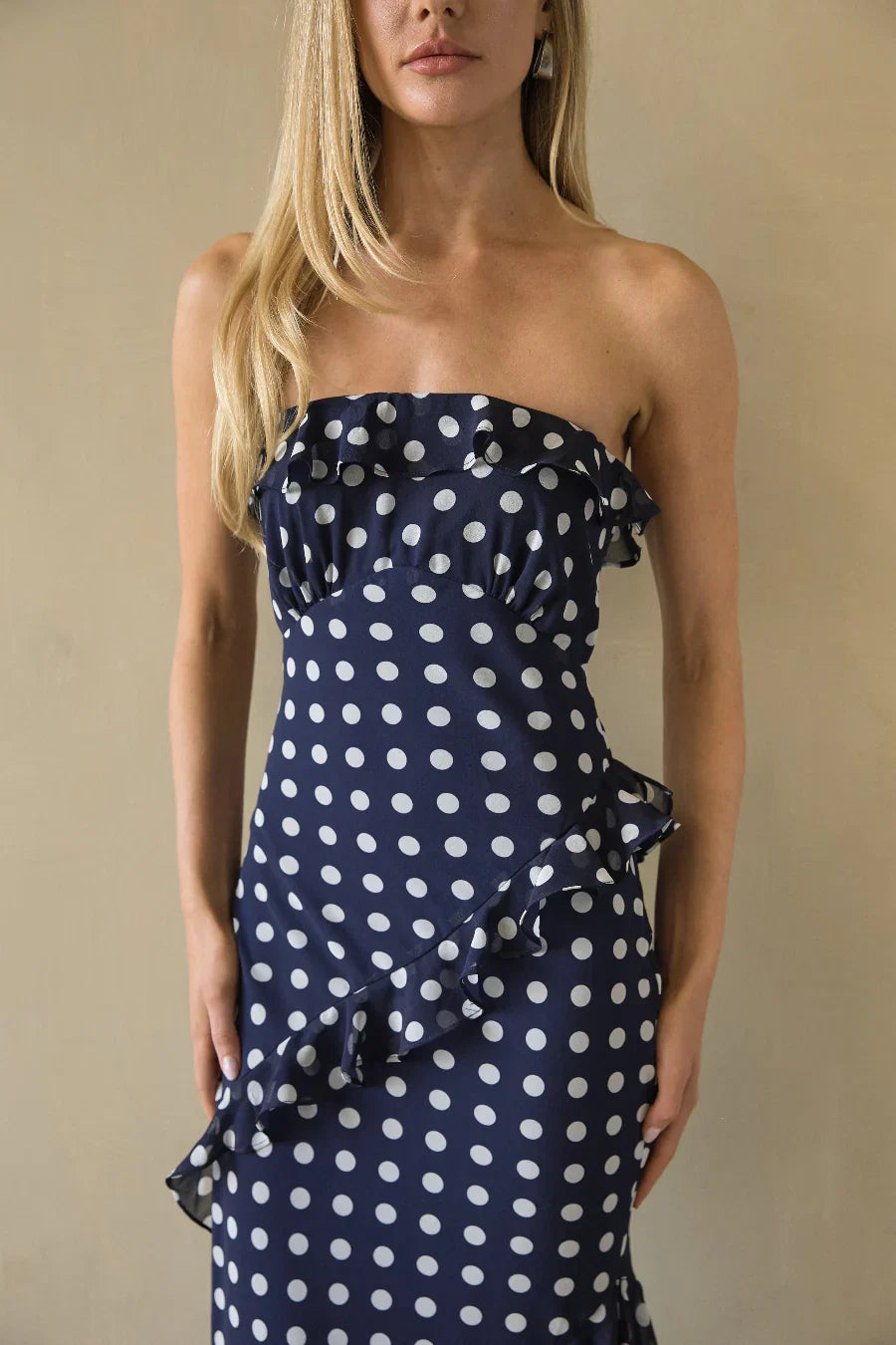 Jana Polka Dot Ruffle Maxi Dress
