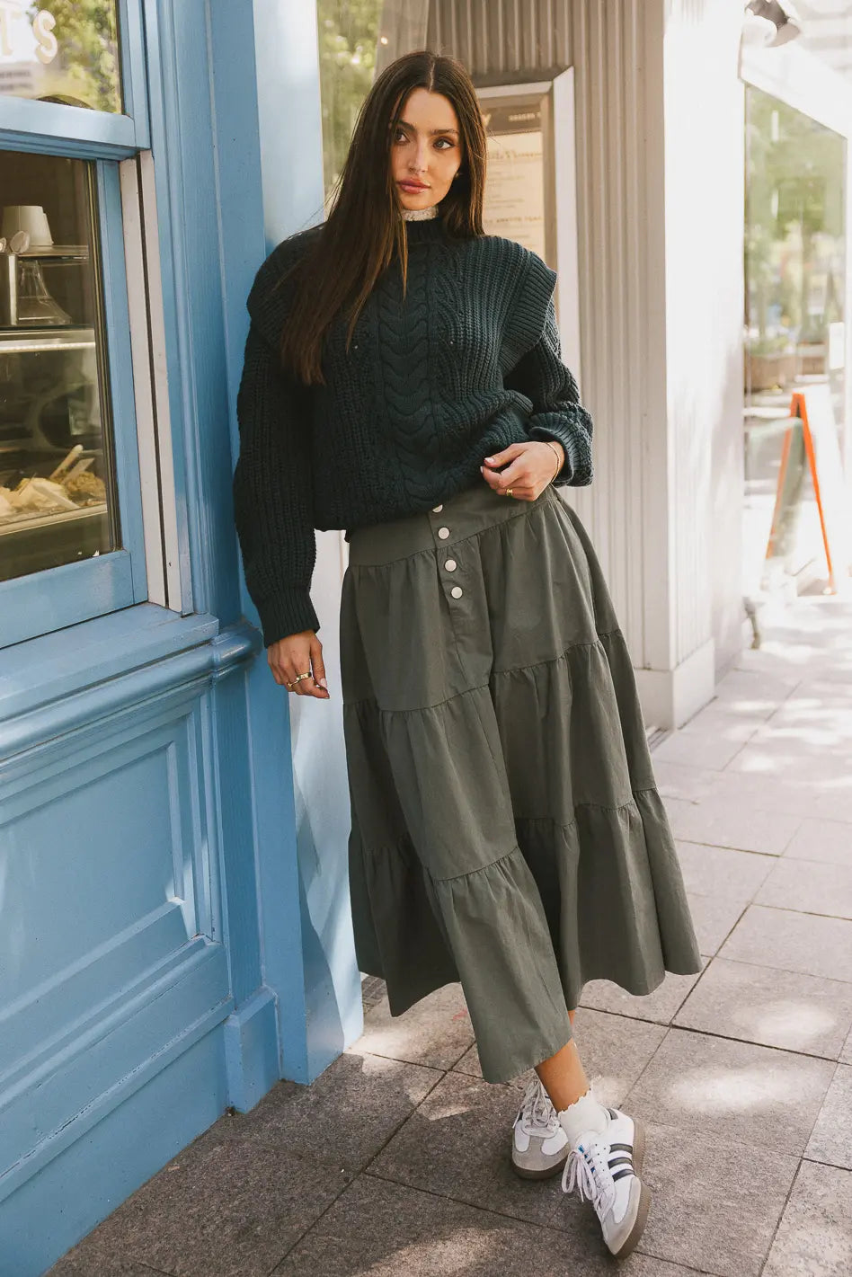 Luna Tiered Maxi Skirt in Sage FINAL SALE
