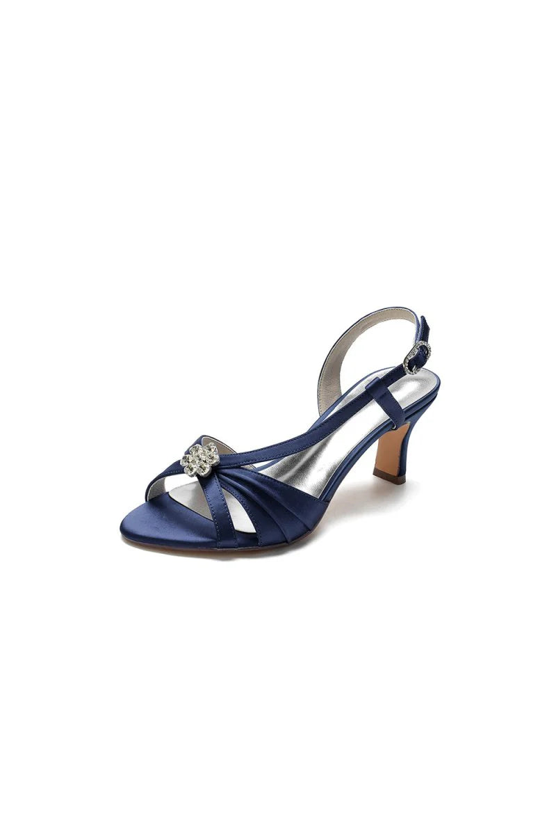 Crystal Open Toe Slingback Chunky Heels