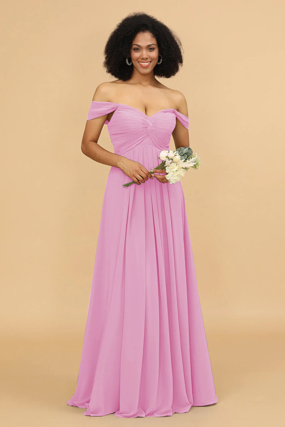 A Line Off the Shoulder Long Chiffon Bridesmaid Dress