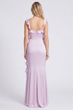Lilac Mermaid Ruffle Square Neck Bridesmaid Dress with Slit