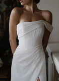Sheath One Shoulder Sleeveless Satin Wedding Dresses with Slit