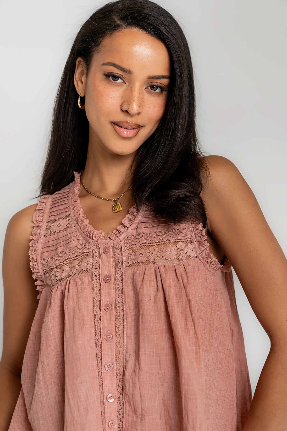 Megan Button Up Tank in Terracotta