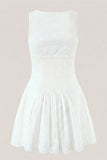 White V Neck Floral Print A Line Mini Dress