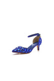 Pointed Toe Crystal Diamond Ankle Strap Kitten Heels