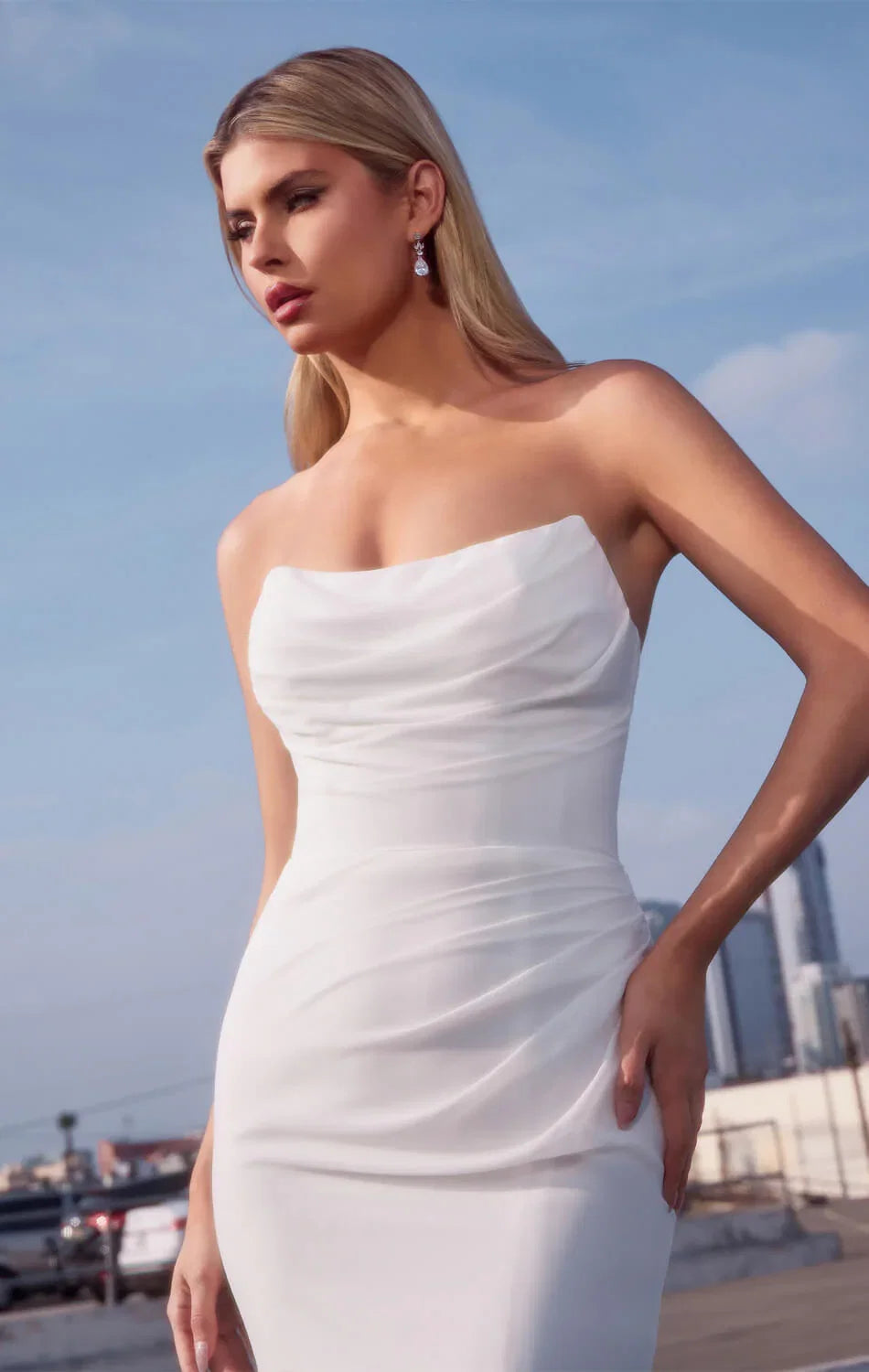 HAVEN GOWN OFF WHITE STRAPLESS CHIFFON DRESS