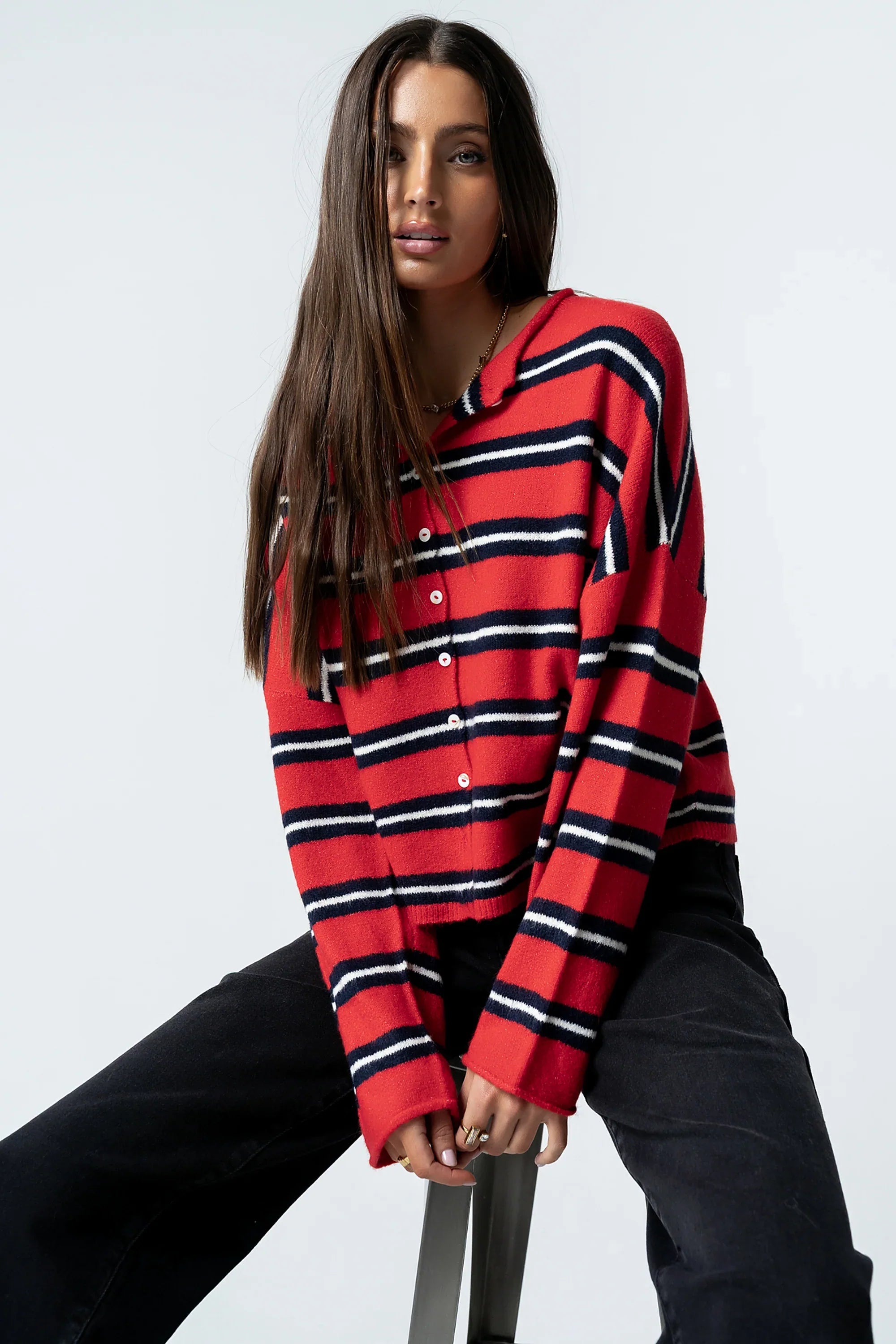 Mariah Striped Cardigan in Red FINAL SALE