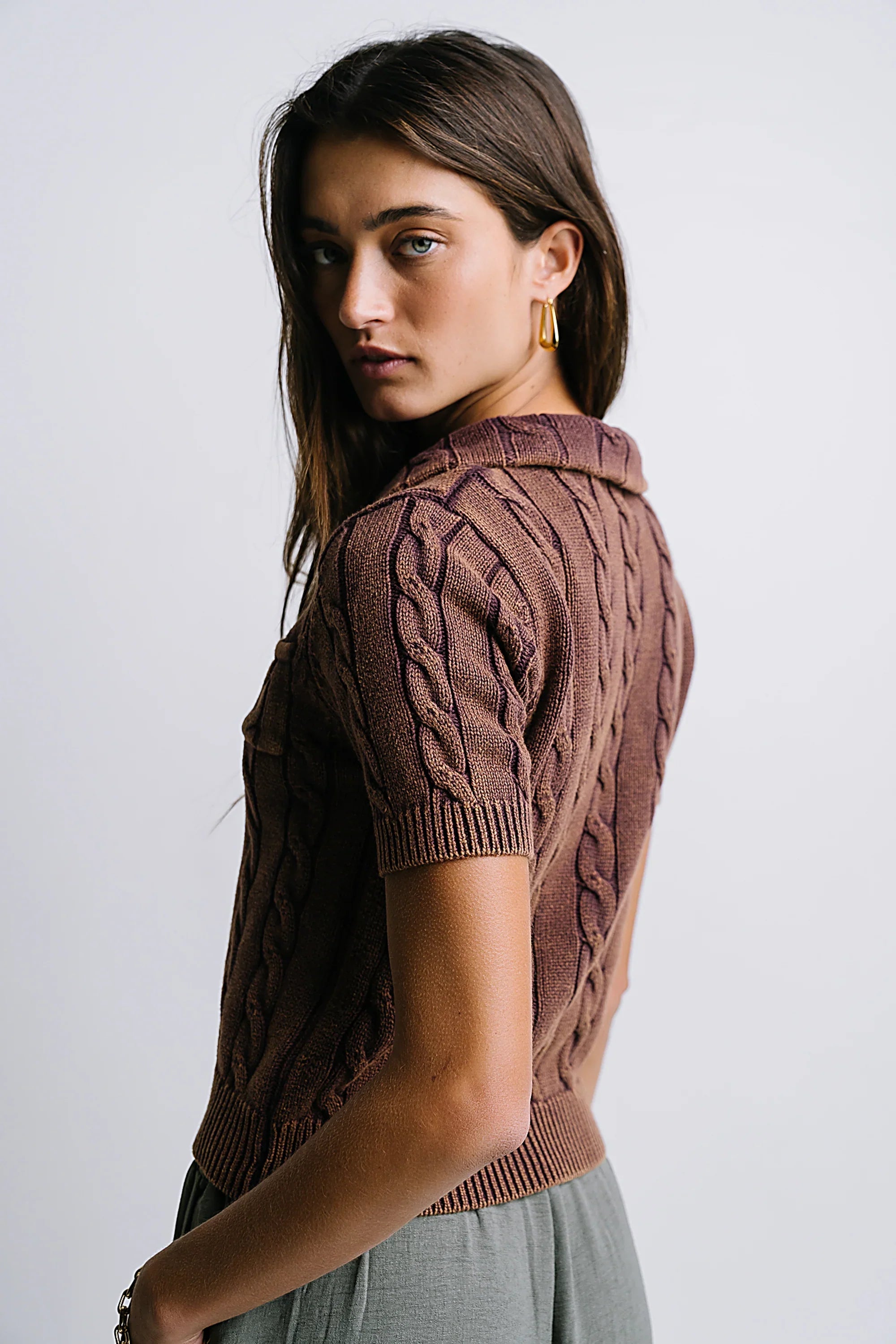 Halle Cable Knit Top in Plum