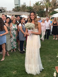 Simple A Line V Neck Sleeveless Spaghetti Straps Beach Wedding Dresses