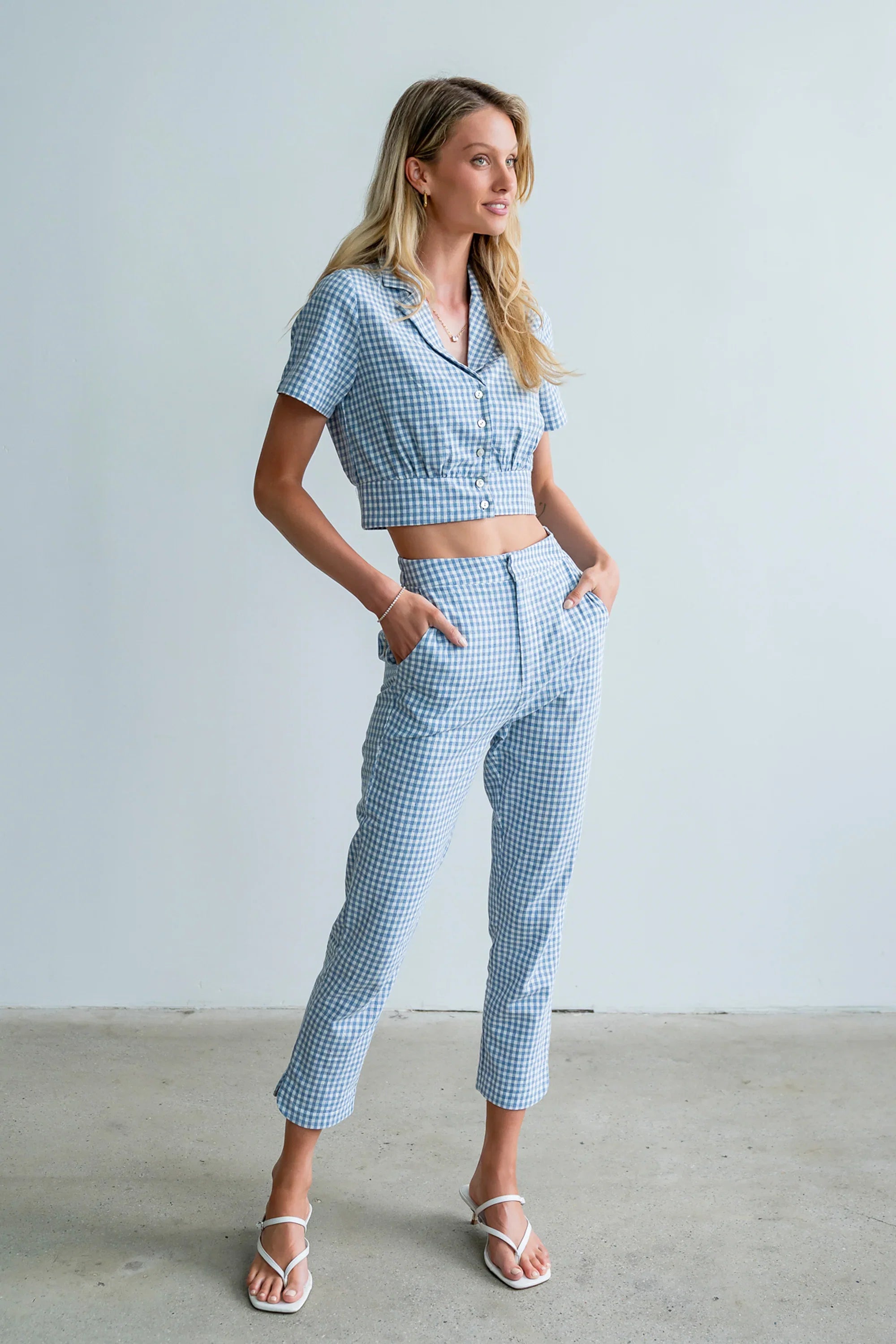 Madie Gingham Button Up in Blue