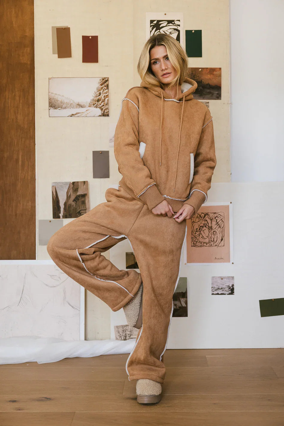 Mattie Faux Shearling Hoodie in Camel FINAL SALE