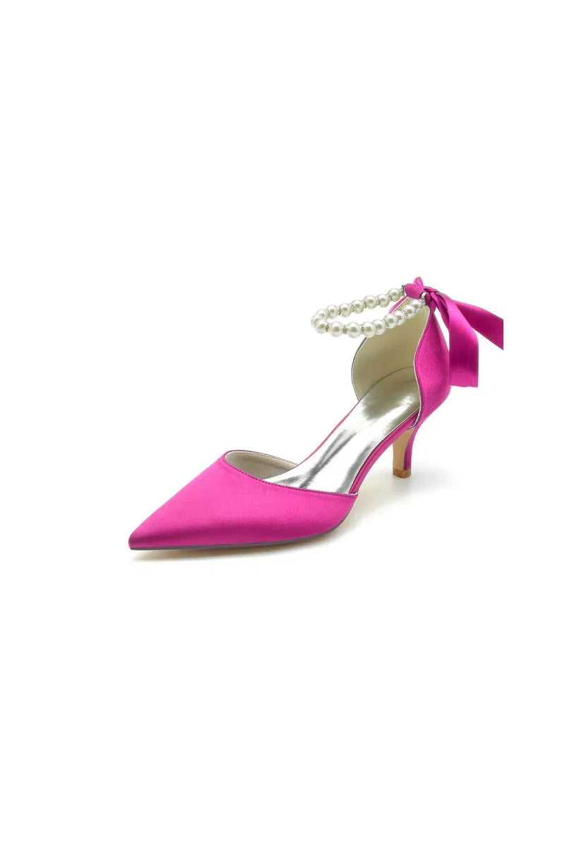 Pointed Toe Ribbons Faux Pearl Pumps